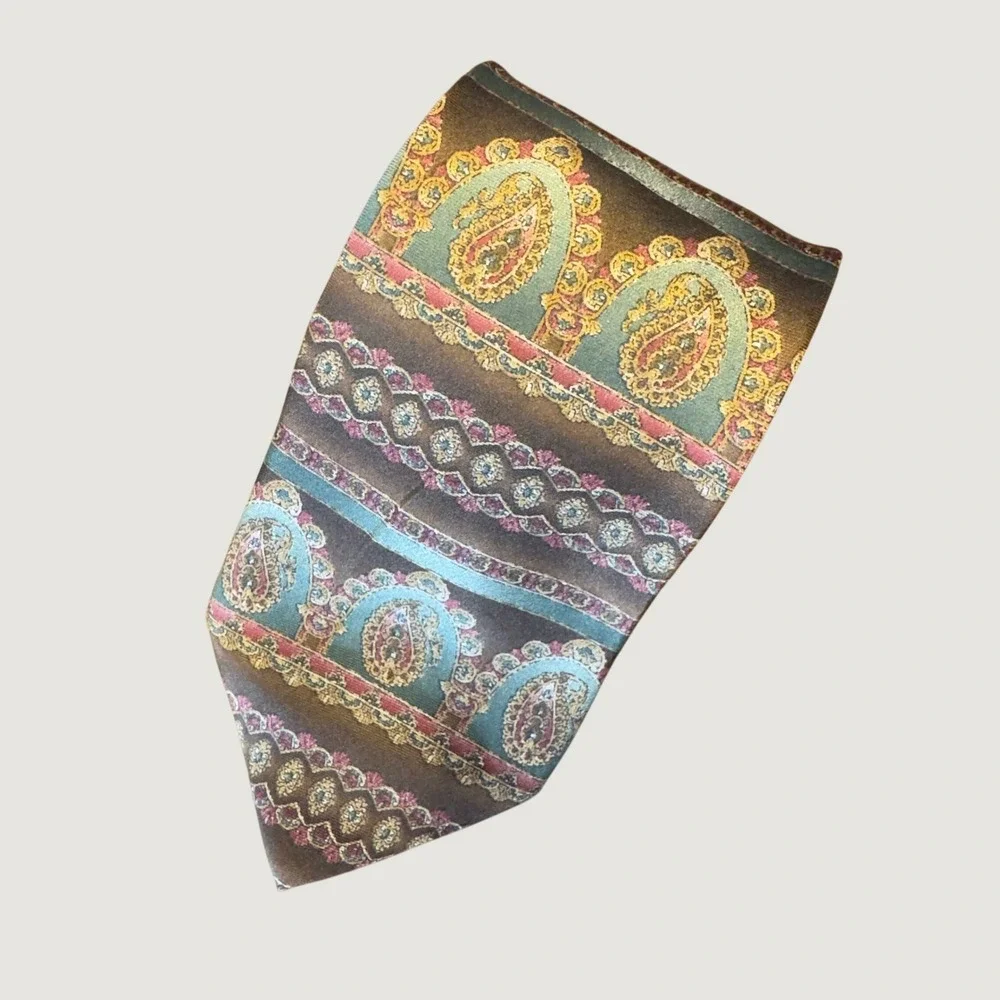 1416 | Vintage Bill Blass Silk Paisley Medallion Classic Necktie Brown Mens OS